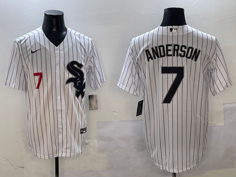 Men Chicago White Sox #7 Anderson White Stripe Game 2025 Nike MLB Jersey style 2
